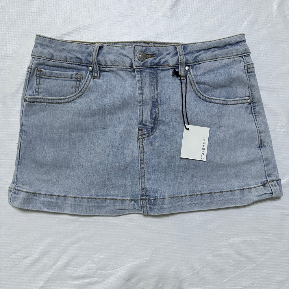 Statement Denim Mini Micro Skirt Womens 3/26 Light Wash Y2K Indie Festival Boho